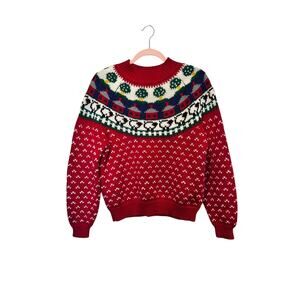 Vintage Northern Isles Sweater Fair Isle Holiday Cottage Sheep Houses Petite Med